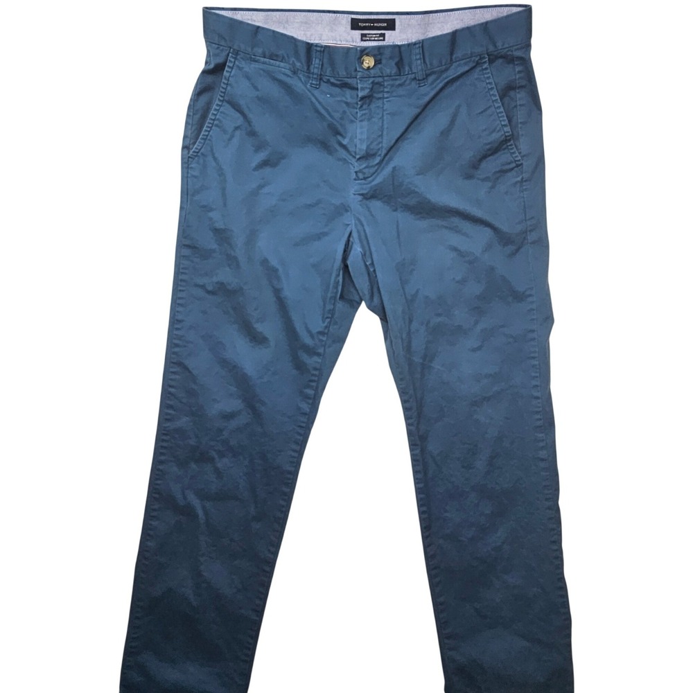 Tommy Hilfiger Mens Custom Fit Chino Pants Blue Slate Cotton Twill 34x32